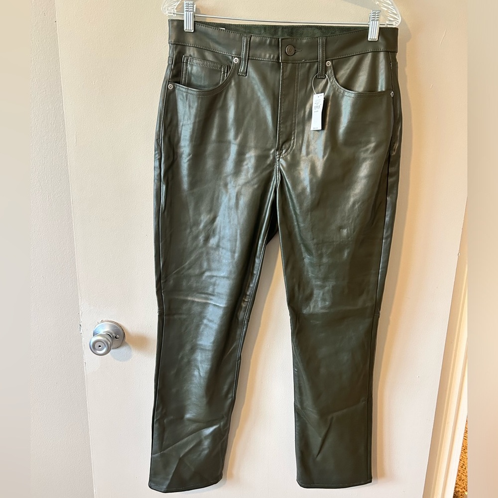 GAP vintage slim high rise dark green pleather pants, NWT, size 31/12r